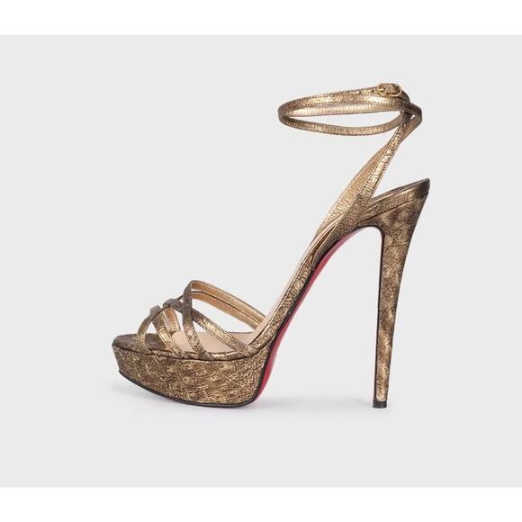 Christian Louboutin Shoes - Christian Louboutin Gold Leather Platform High Heel Sandals Sz.38